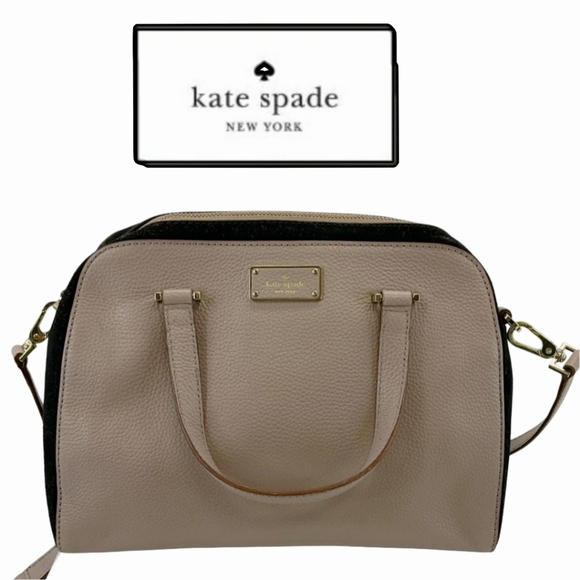 Kate Spade Warm Taupe Pebbled Leather Black Trim Convertible Crossbody Satche - Picture 1 of 7